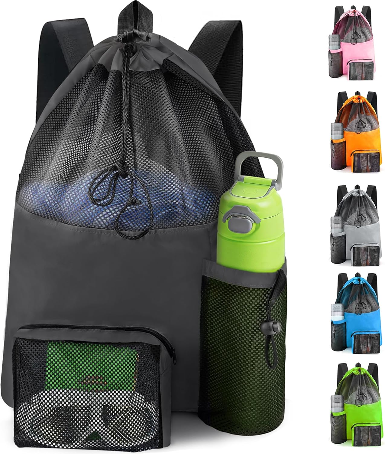 Drawstring Gym Bag - Swim Mesh Beach Bag, Waterproof Gym