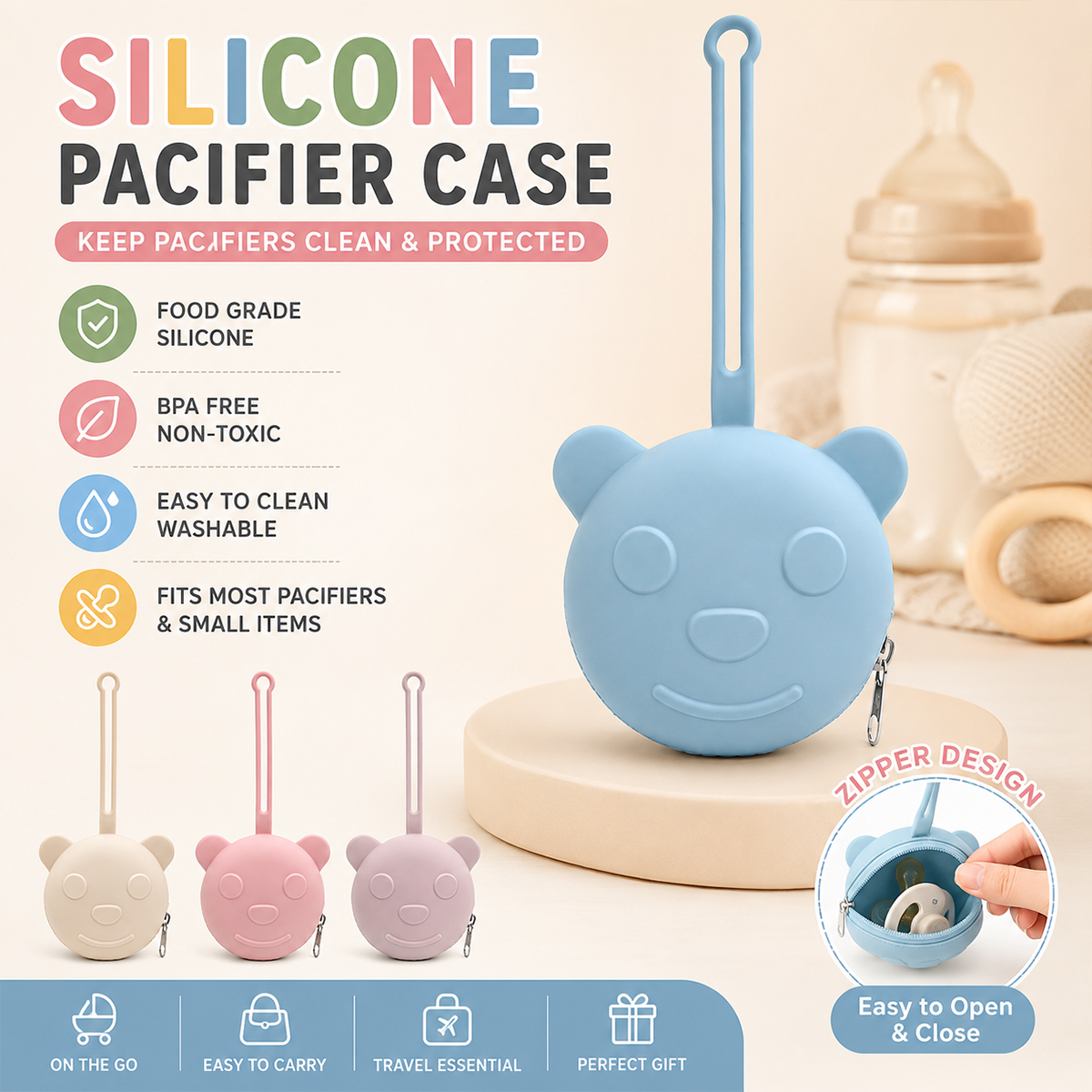 Portable silicone pacifier bag – Backpack Diaper Bag recenzja i cena