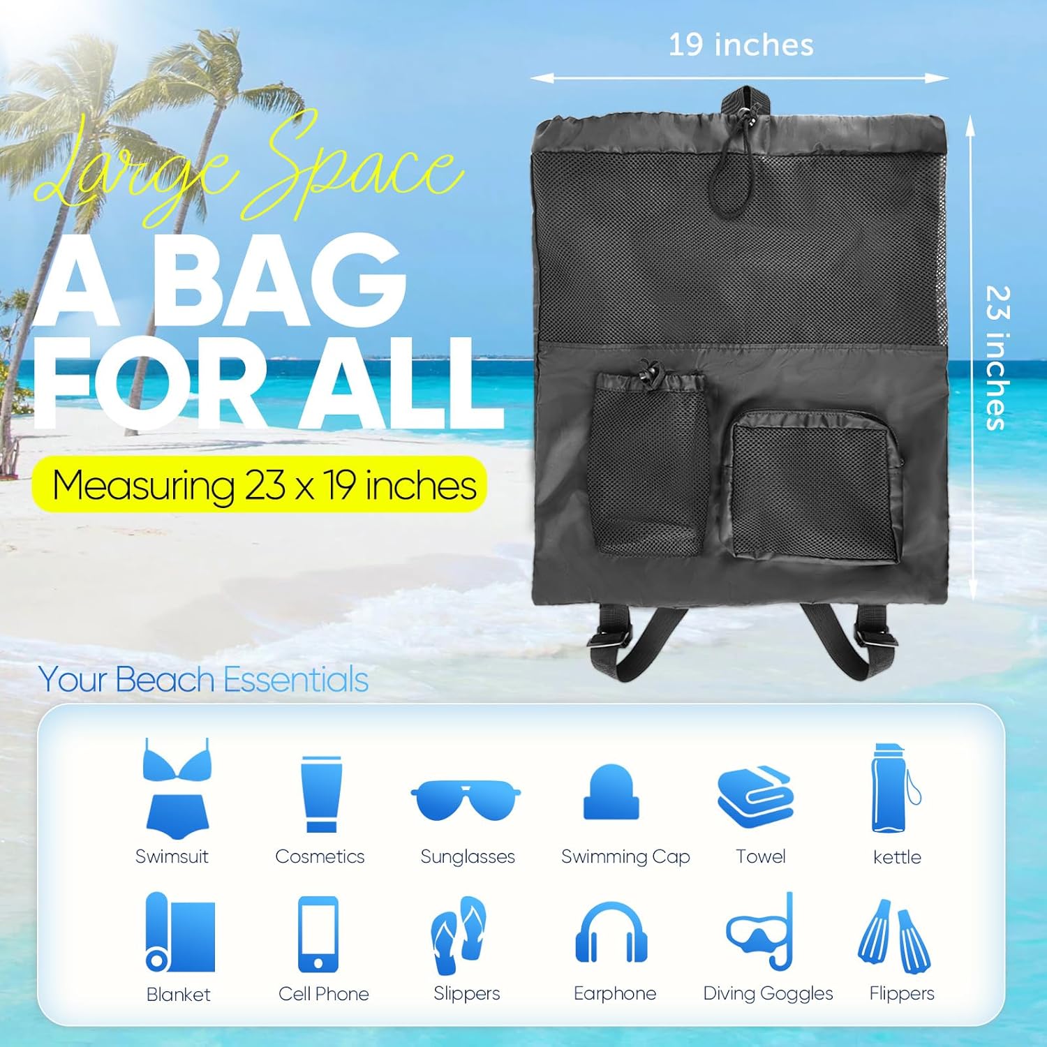 Swim Mesh Beach Bag, Waterproo – Drawstring Gym Bag recenzja i cena