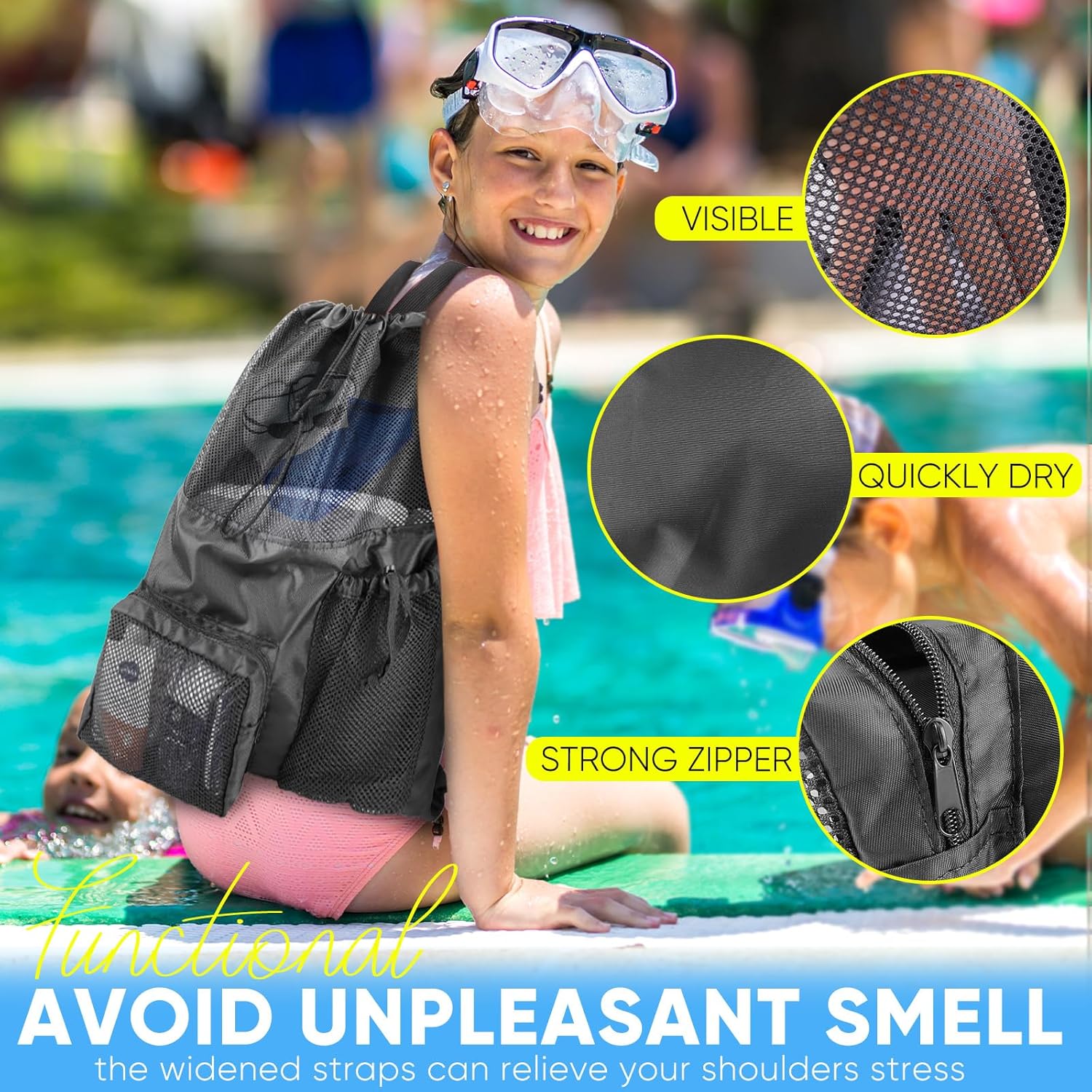 Swim Mesh Beach Bag, Waterproo – Drawstring Gym Bag recenzja i cena