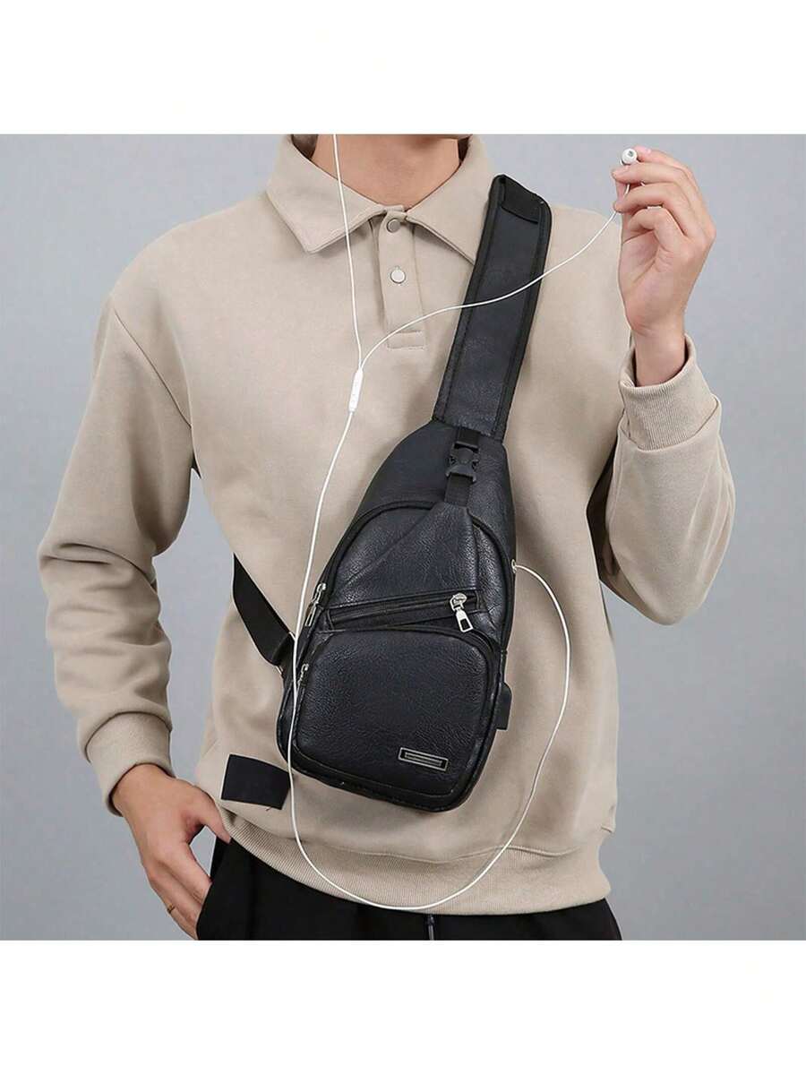 Mens PU Leather Sling Bag With – Sling Backpack Shoulder recenzja i cena