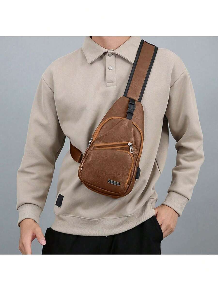 Mens PU Leather Sling Bag With – Sling Backpack Shoulder recenzja i cena