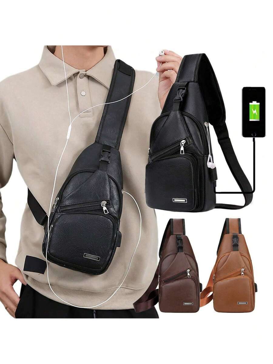 Mens PU Leather Sling Bag With – Sling Backpack Shoulder recenzja i cena