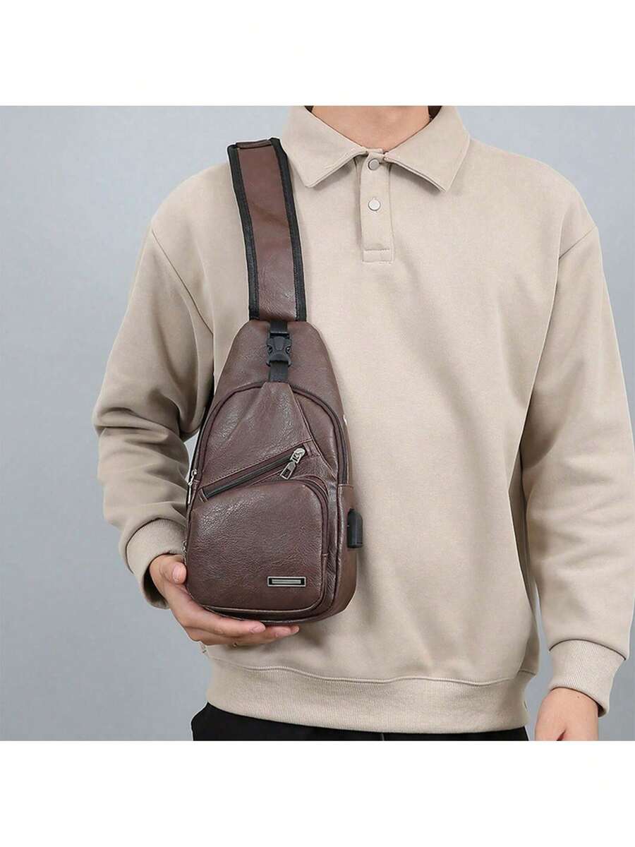 Mens PU Leather Sling Bag With – Sling Backpack Shoulder recenzja i cena