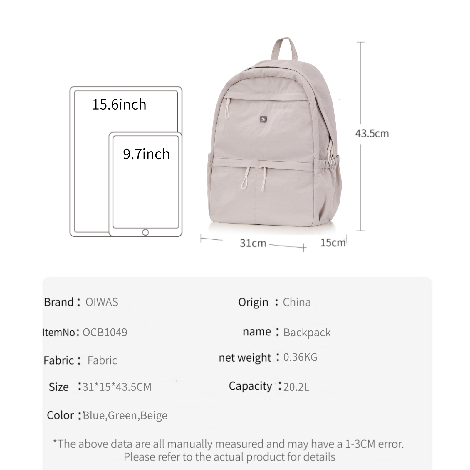 OIWAS Ultra Lightweight and St – Canvas Backpack Casual recenzja i cena