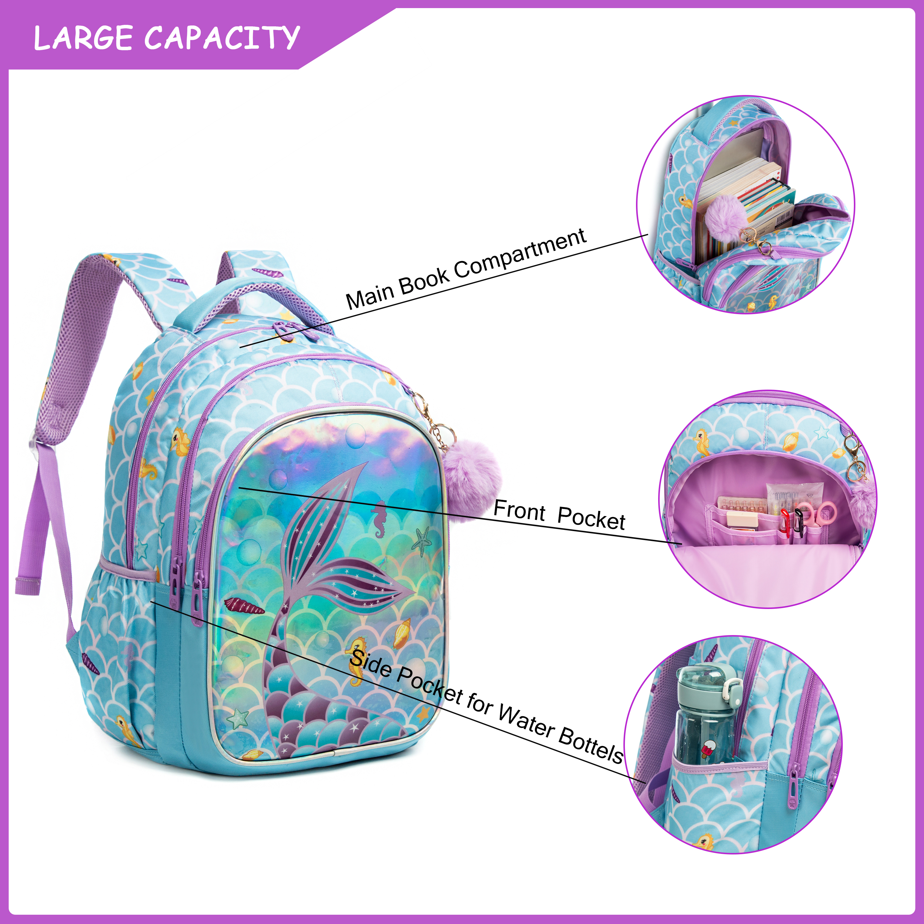 Meetbelify Cute  Blue Mermaid  – School Backpack Teen recenzja i cena