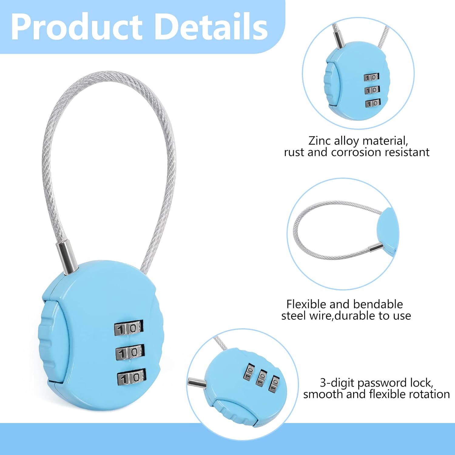 8 Pack Combination Wire Lock 3 – Backpack Lock Combo recenzja i cena